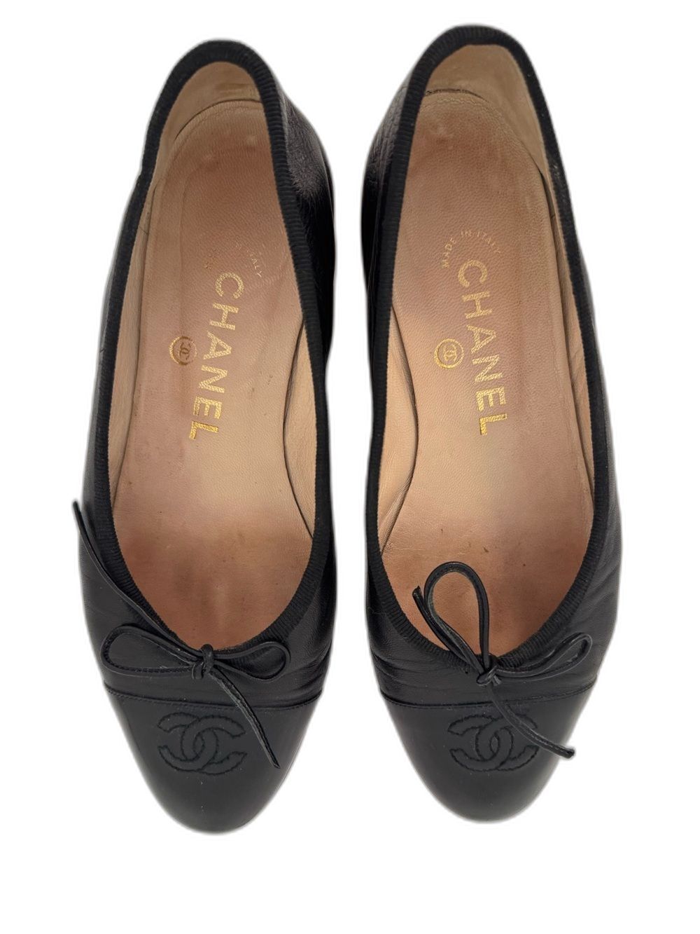 Chanel Vintage EU 36 Black Leather Patent Toe CC Logo Ballet Flats Authentic